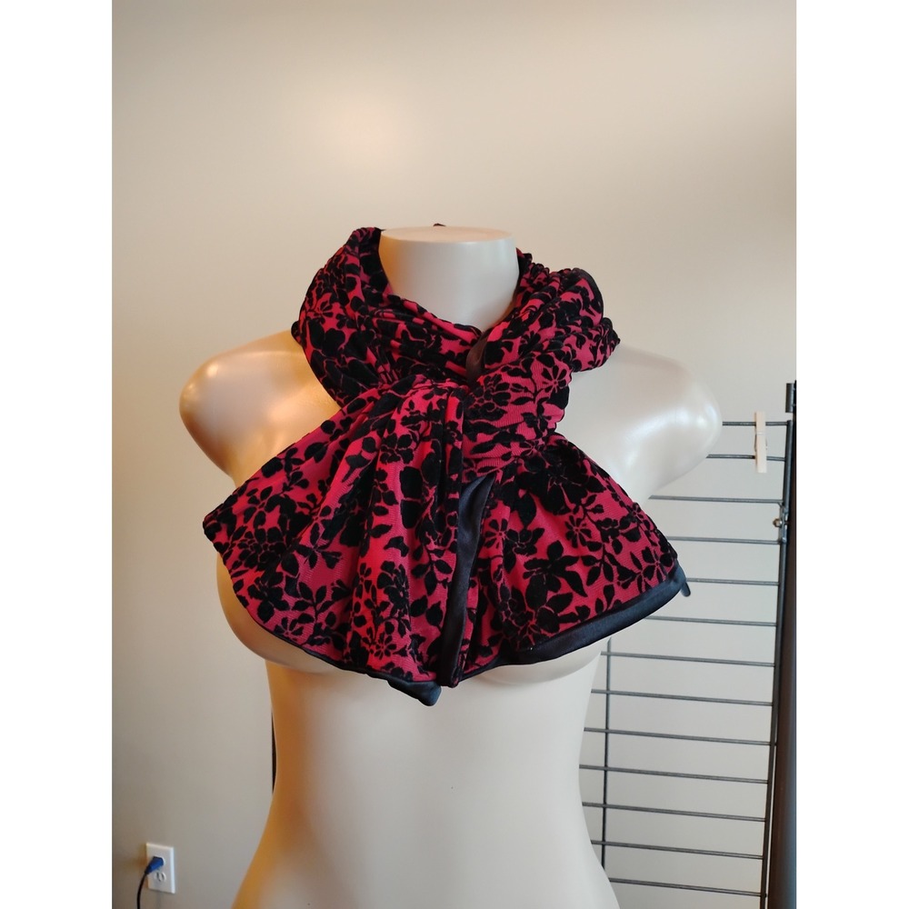 Marcus Adler New York Red Black Floral Velvet Burnout Scarf 69x19 Accessory